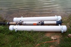 Irrigation System pump getting ready to go in the water.
